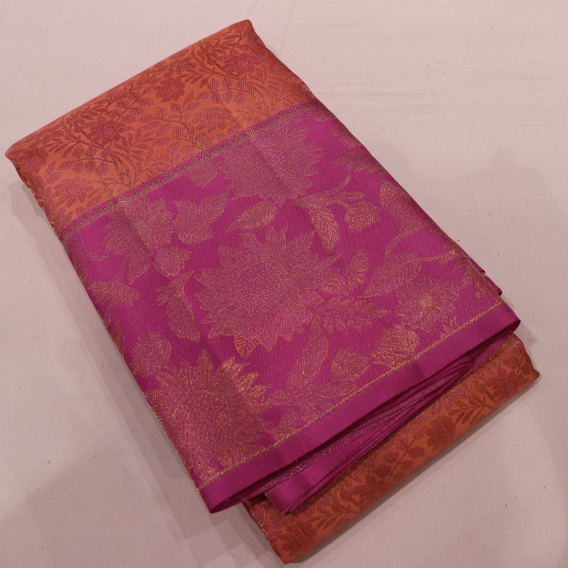 Pure Silk Saree   Peach With  Pink Colour - Vaishali Silks