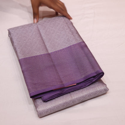 Pure Silk Saree   Gray  With Violet Colour