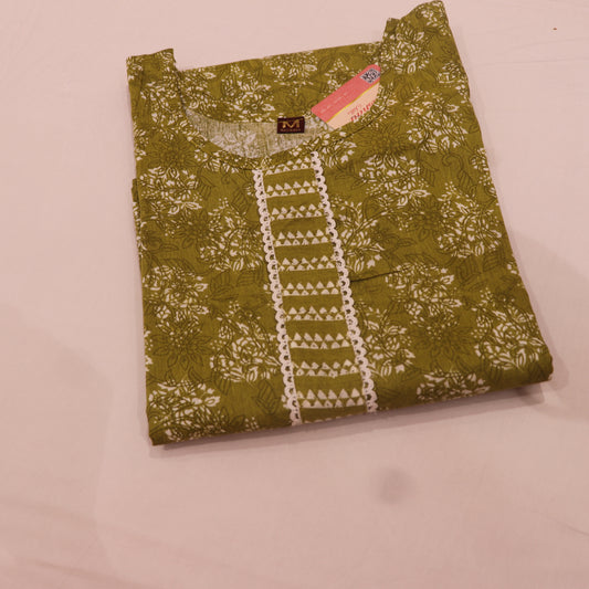 Cotton  Kurti Green  Colour - Vaishali Silks