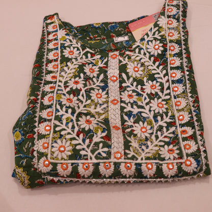 Cotton Kurti Dark  Green Colour - Vaishali Silks