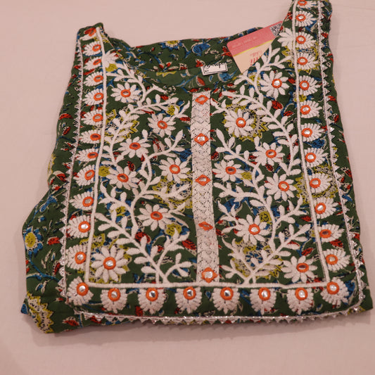 Cotton Kurti Dark  Green Colour - Vaishali Silks