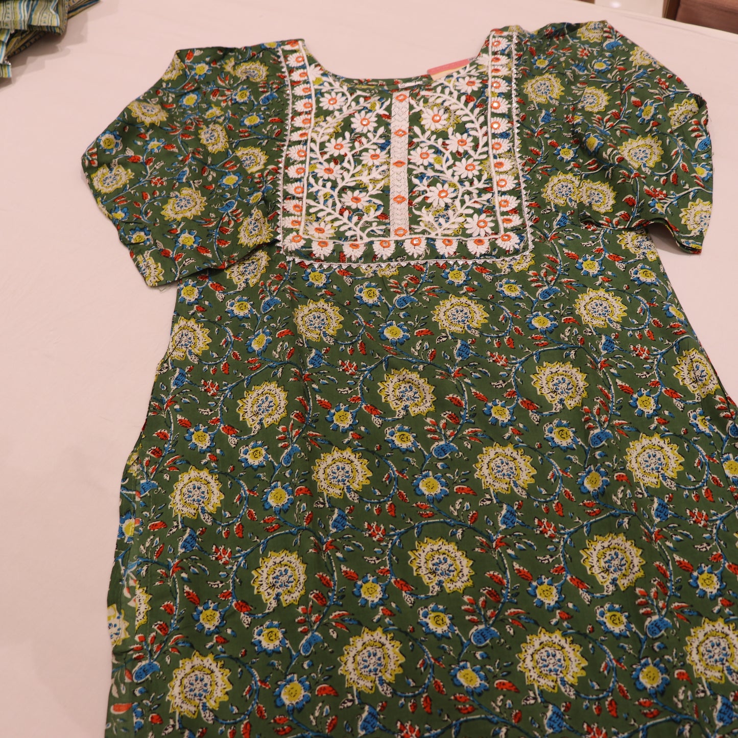 Cotton Kurti Dark  Green Colour - Vaishali Silks