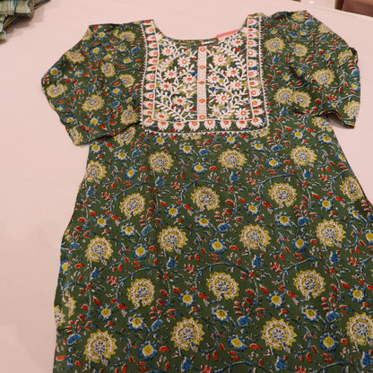 Cotton Kurti Dark  Green Colour - Vaishali Silks