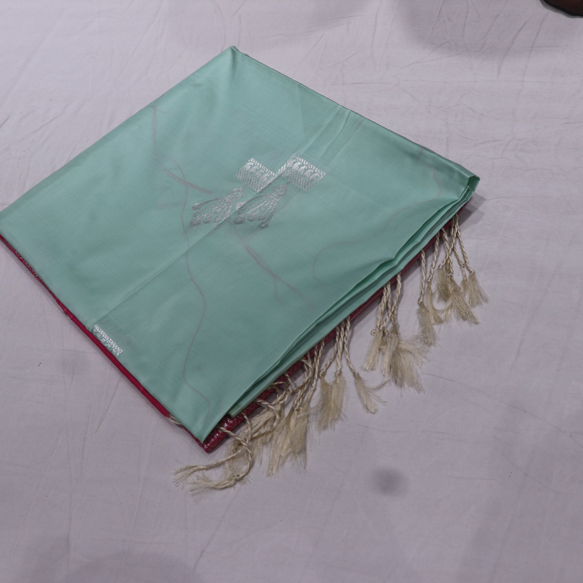 Semi Silk Saree Light Green With Pink Colour - Vaishali Silks