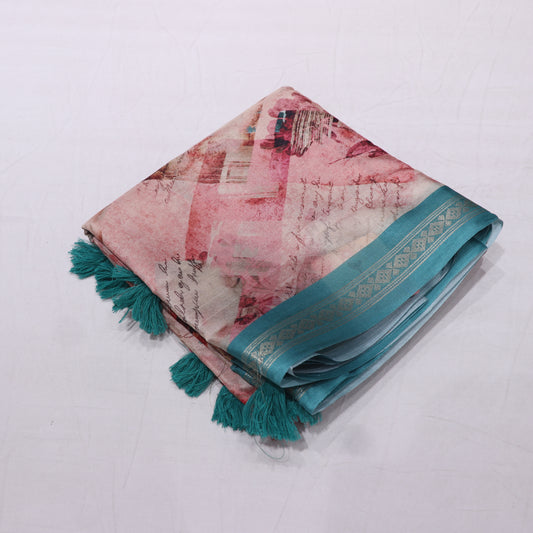 Fancy  Saree  Peach WIth  Blue Colour - Vaishali Silks