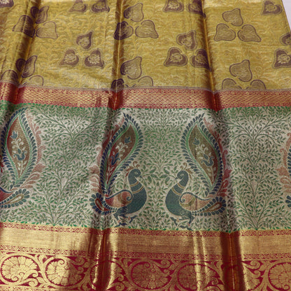 Pure Silk  Gold  With Pink - Vaishali Silks
