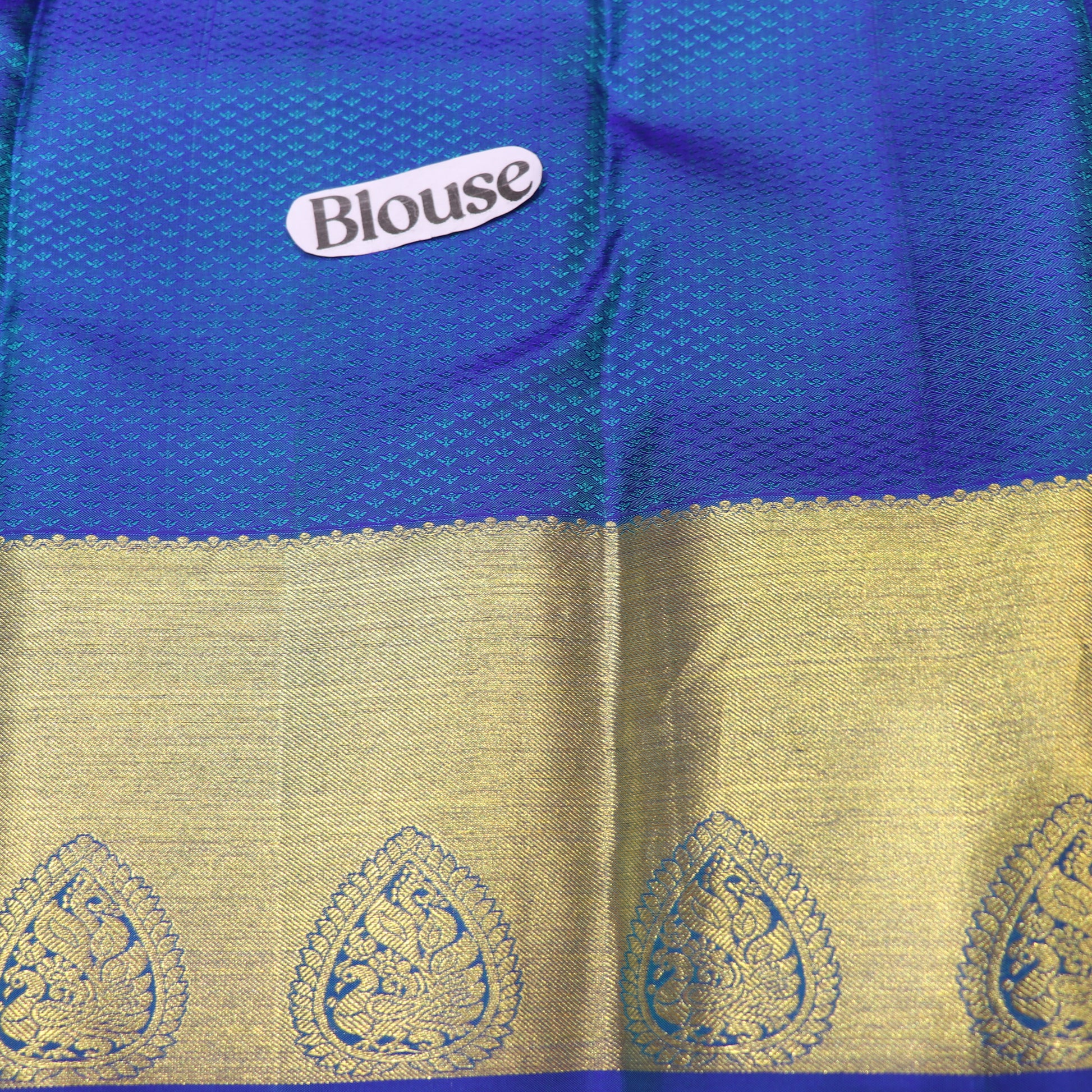 Pure Silk  Gold With Blue Colour - Vaishali Silks