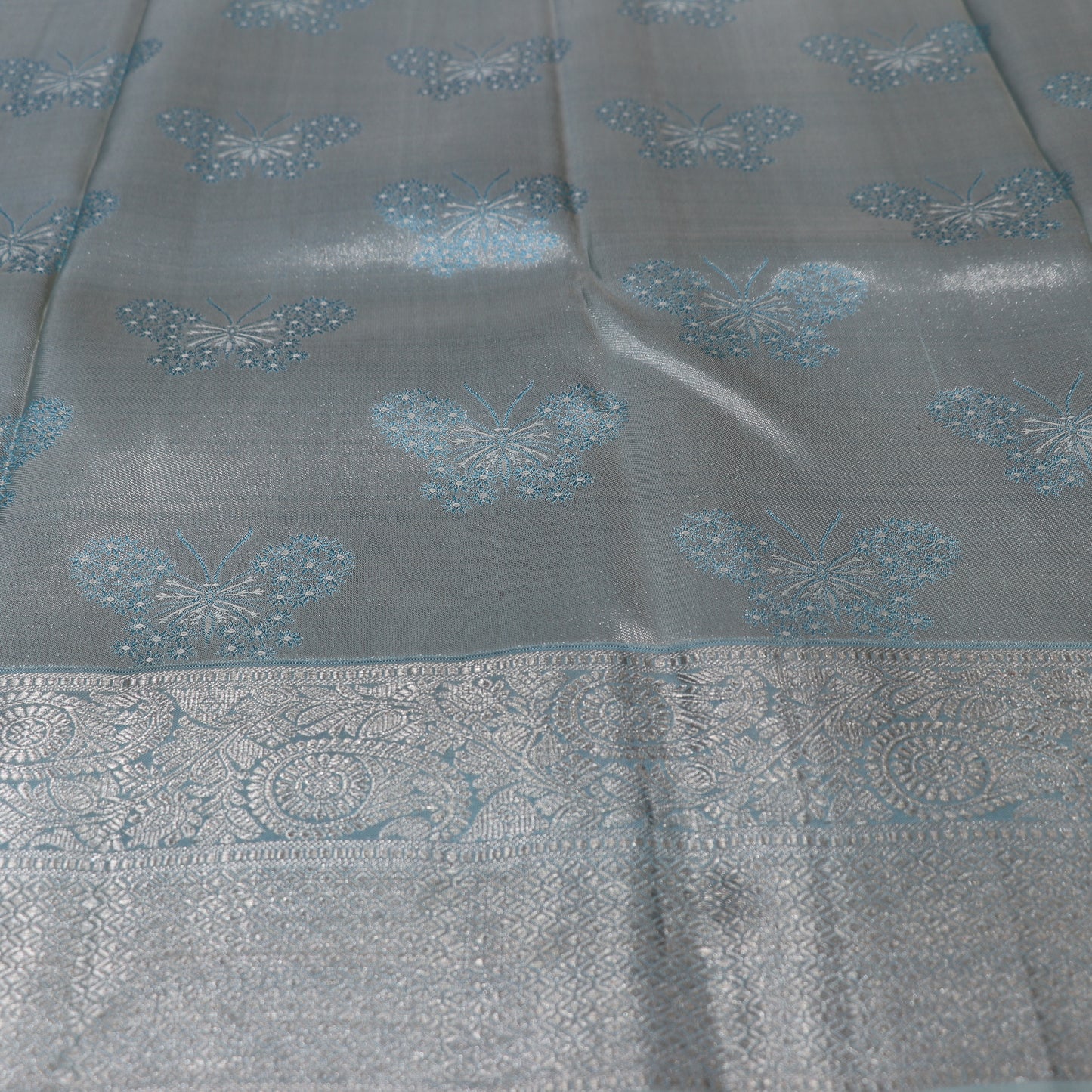 Pure Silk Saree Ice Blue Colour - Vaishali Silks