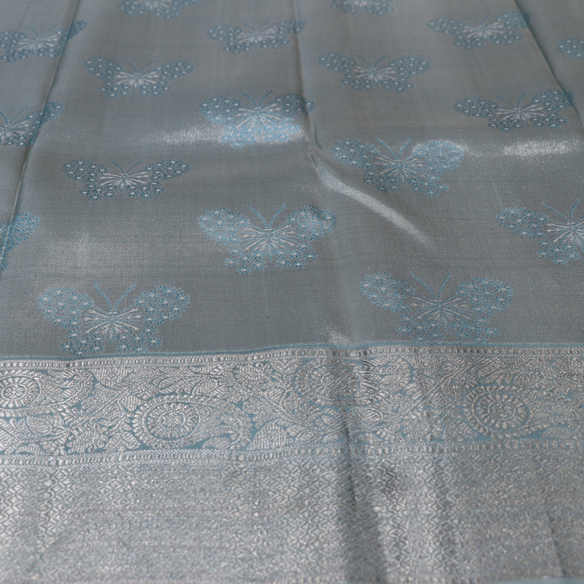 Pure Silk Saree Ice Blue Colour - Vaishali Silks