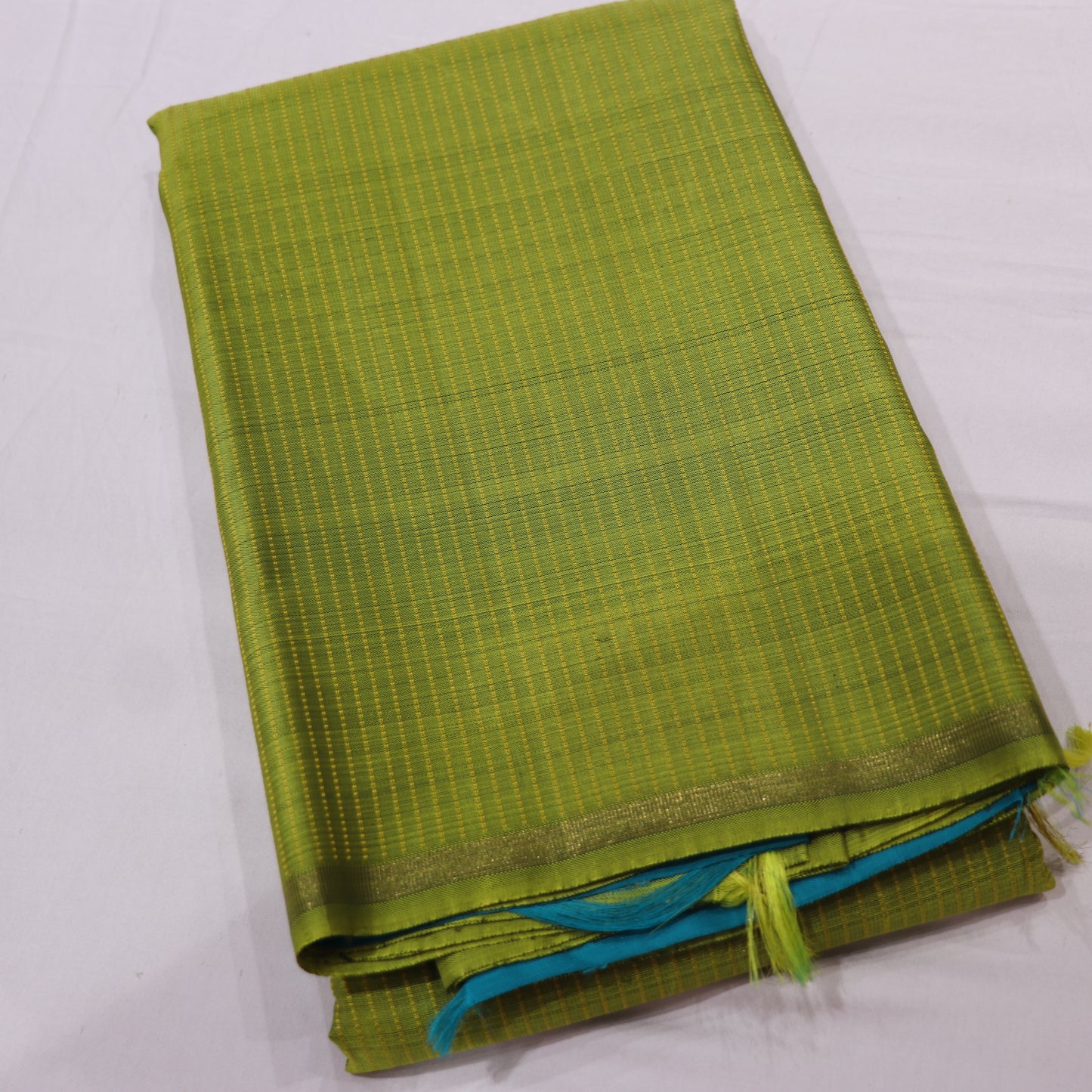 Pure Silk Saree  Green With Blue - Vaishali Silks