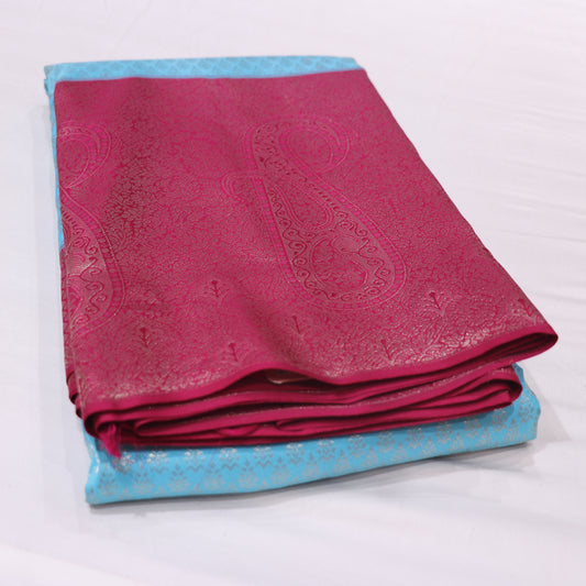 Pure Silk  Saree Blue  With Pink  Colour - Vaishali Silks