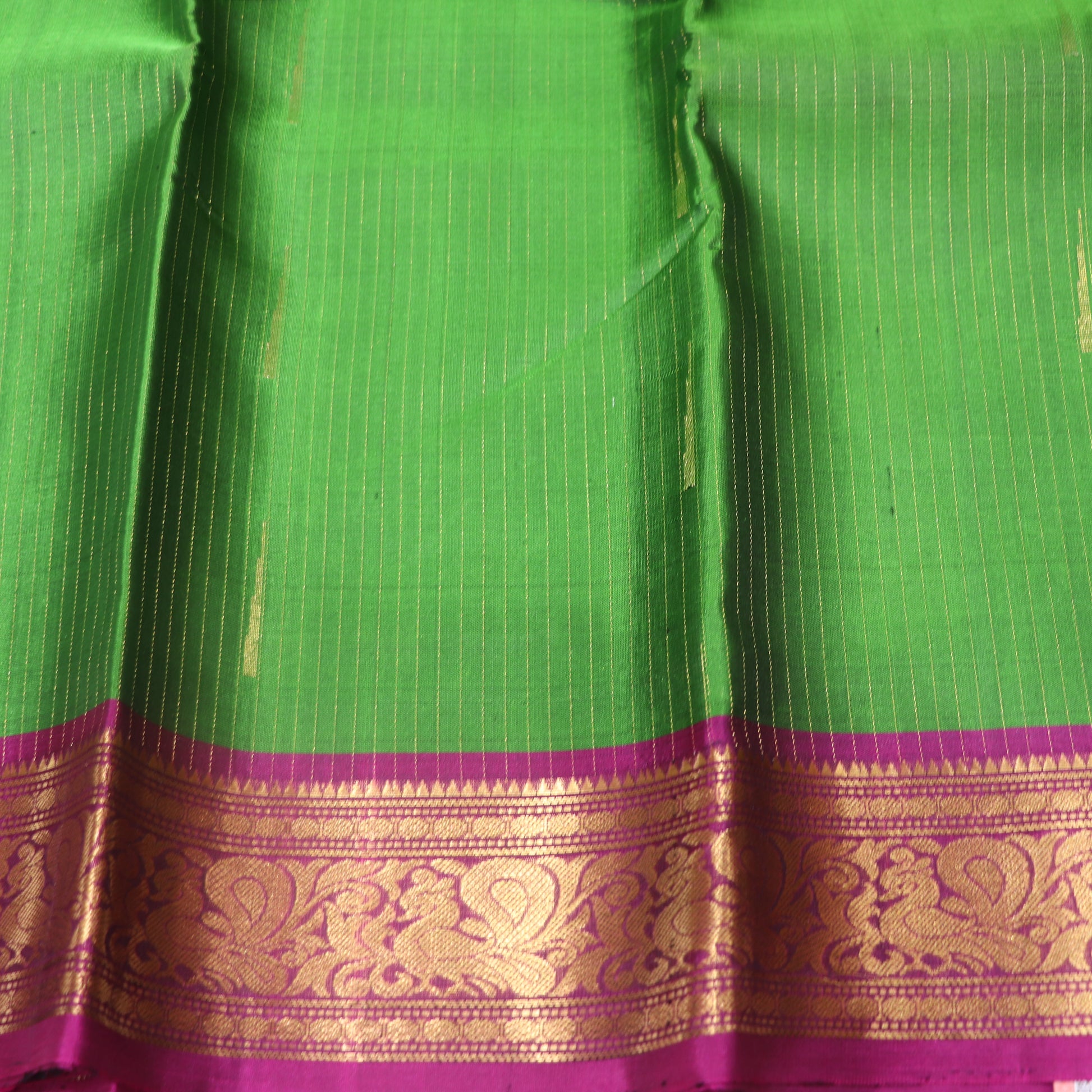 Pure silk  Green with  Purple Colour - Vaishali Silks