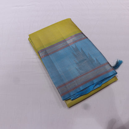 Pure silk Yellow with Blue  Colour - Vaishali Silks