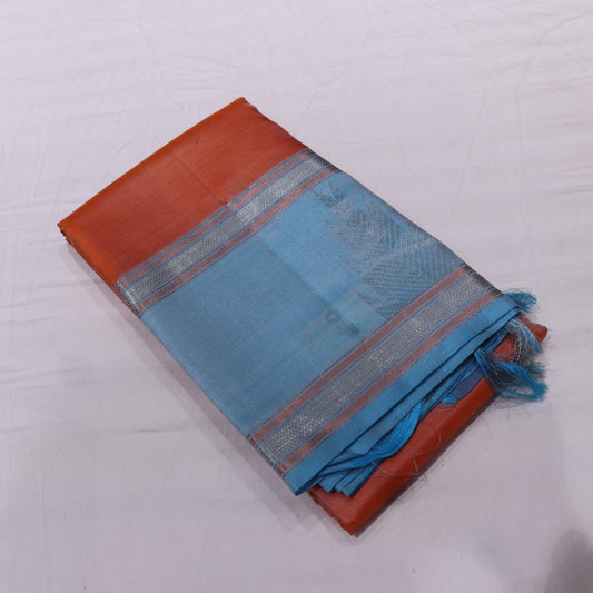 Pure silk Orange  with Blue Colour - Vaishali Silks