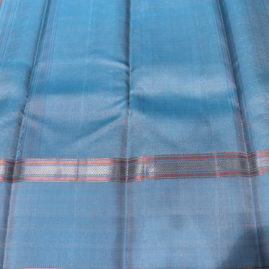 Pure silk Orange  with Blue Colour - Vaishali Silks