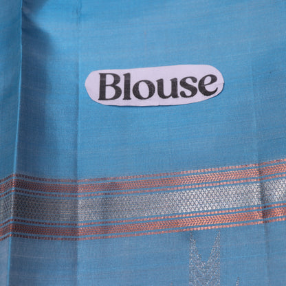 Pure silk Orange  with Blue Colour - Vaishali Silks