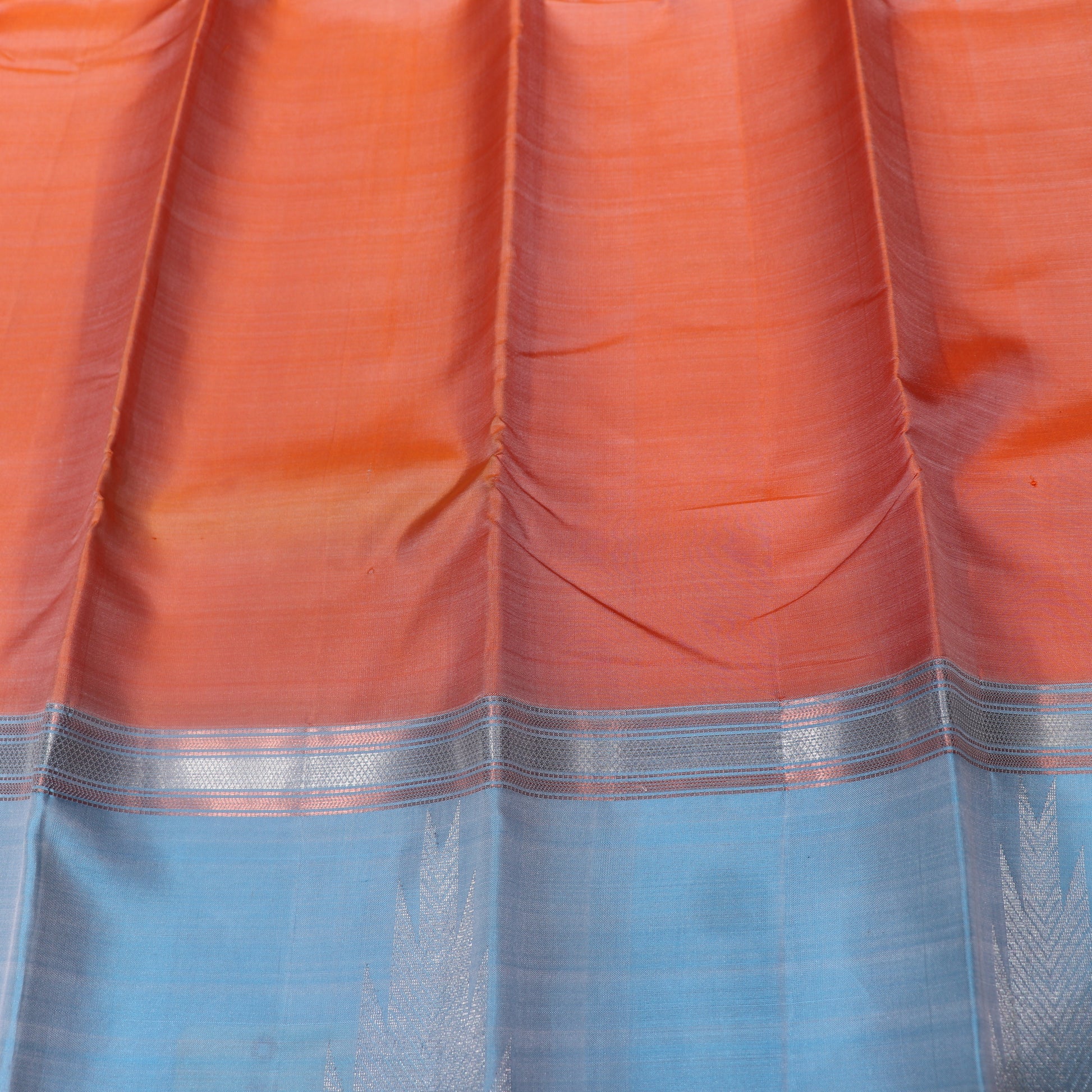 Pure silk Orange  with Blue Colour - Vaishali Silks