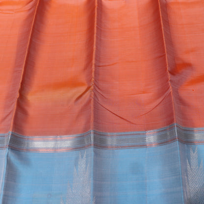 Pure silk Orange  with Blue Colour - Vaishali Silks