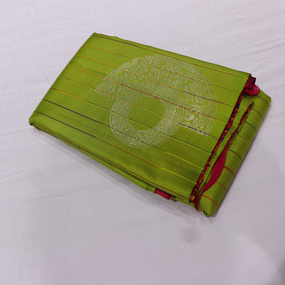 Pure silk Parrot Green with Multi Colour Jute Blouse - Vaishali Silks