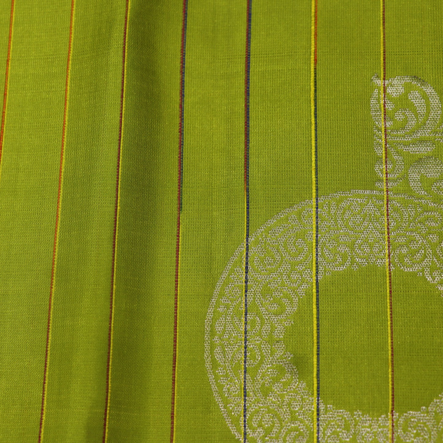 Pure silk Parrot Green with Multi Colour Jute Blouse - Vaishali Silks