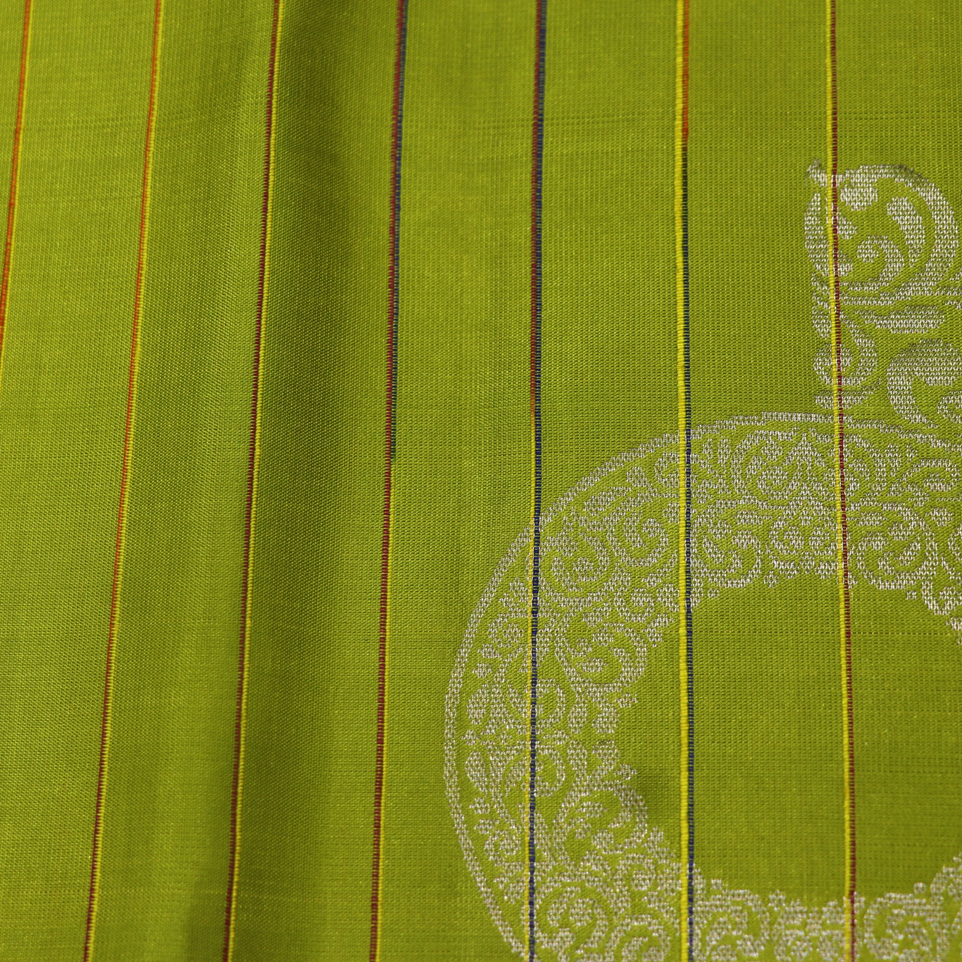Pure silk Parrot Green with Multi Colour Jute Blouse - Vaishali Silks