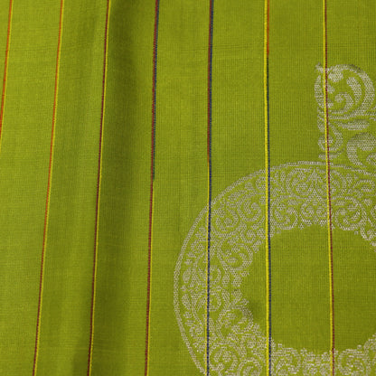 Pure silk Parrot Green with Multi Colour Jute Blouse - Vaishali Silks