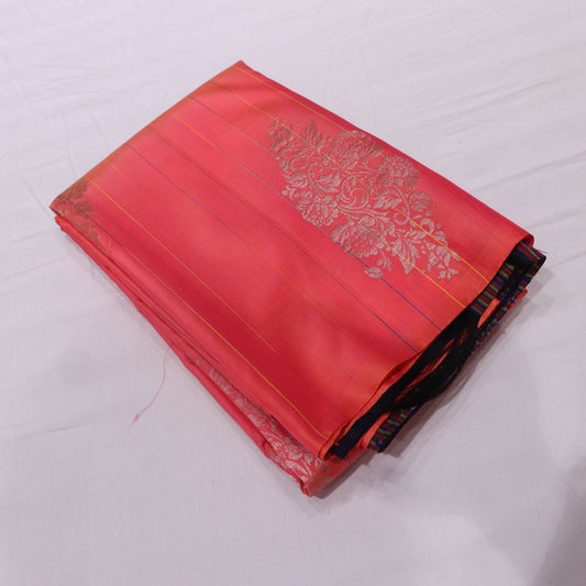 Pure silk Orange with Navy Blue Jute Blouse - Vaishali Silks