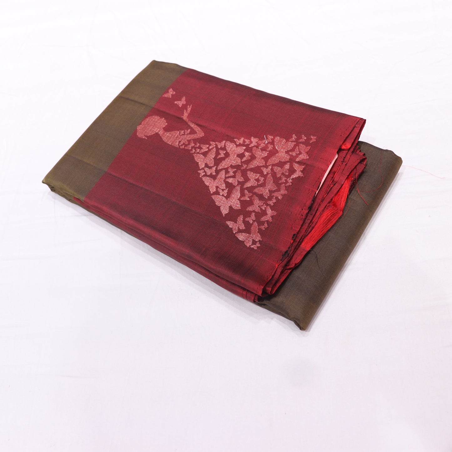 Pure silk Dark Green with  Red Colour - Vaishali Silks