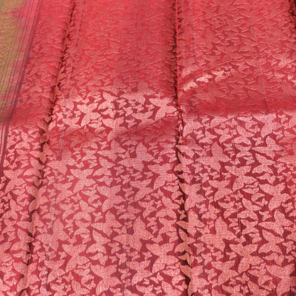 Pure silk Dark Green with  Red Colour - Vaishali Silks