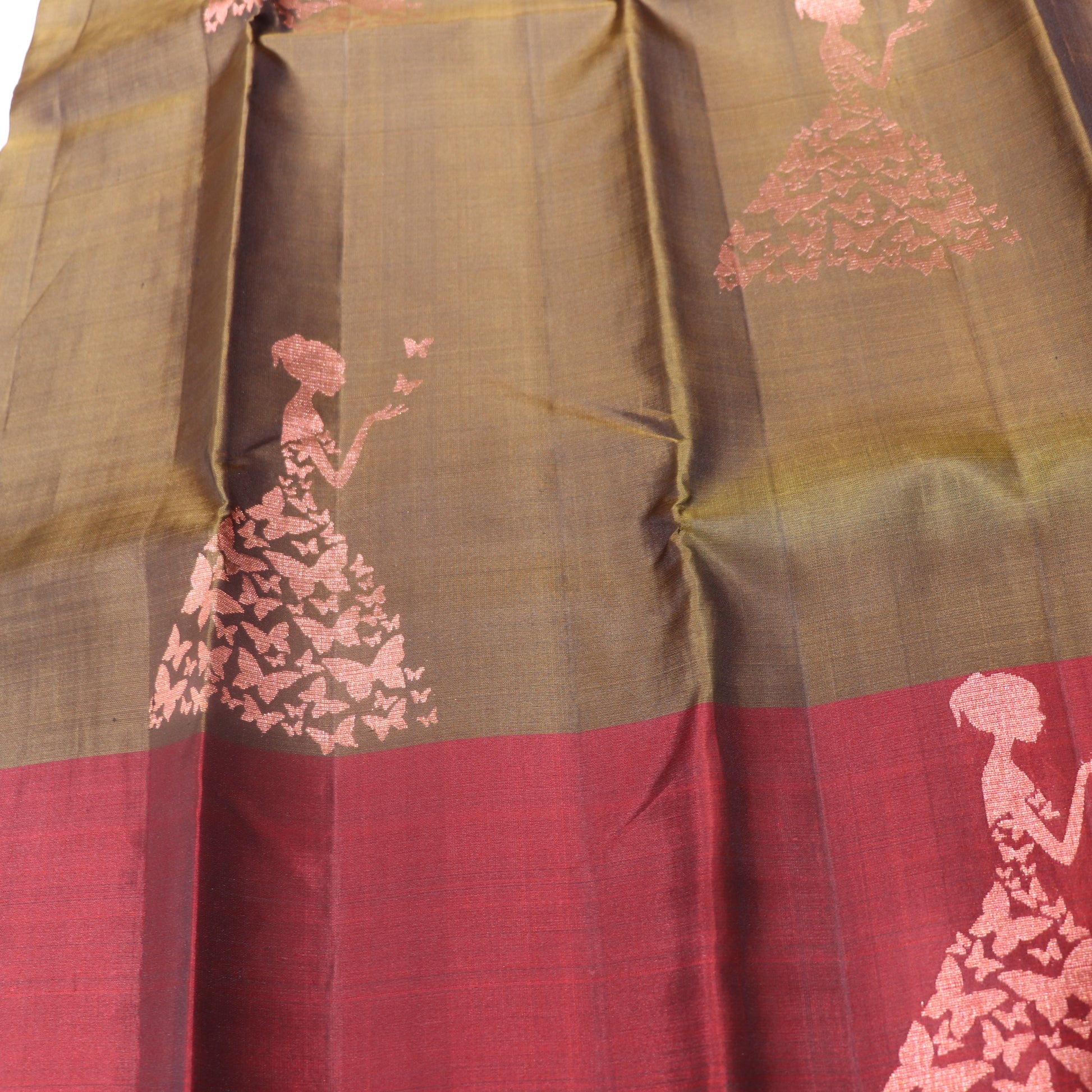 Pure silk Dark Green with  Red Colour - Vaishali Silks
