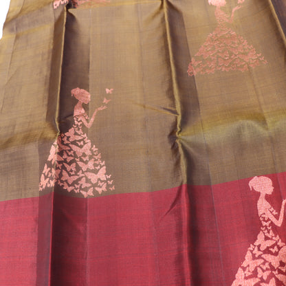 Pure silk Dark Green with  Red Colour - Vaishali Silks