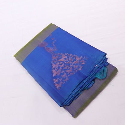 Pure silk Double Shade Green with  Blue  Colour - Vaishali Silks