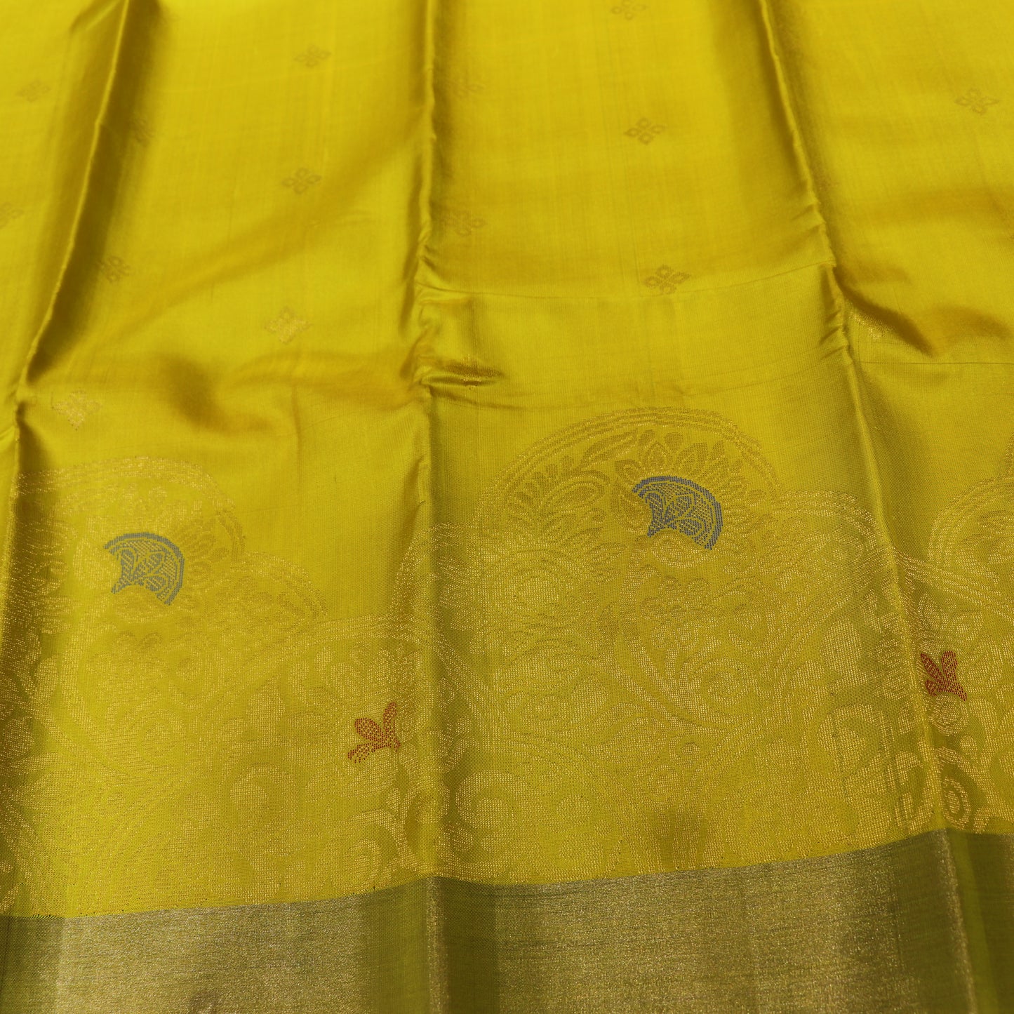 Pure silk  Lemon  Yellow  With Red Colour - Vaishali Silks