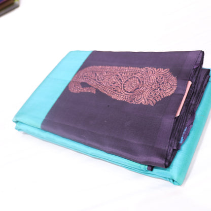 Pure silk  Blue  With  Dark  Vilote  Colour - Vaishali Silks
