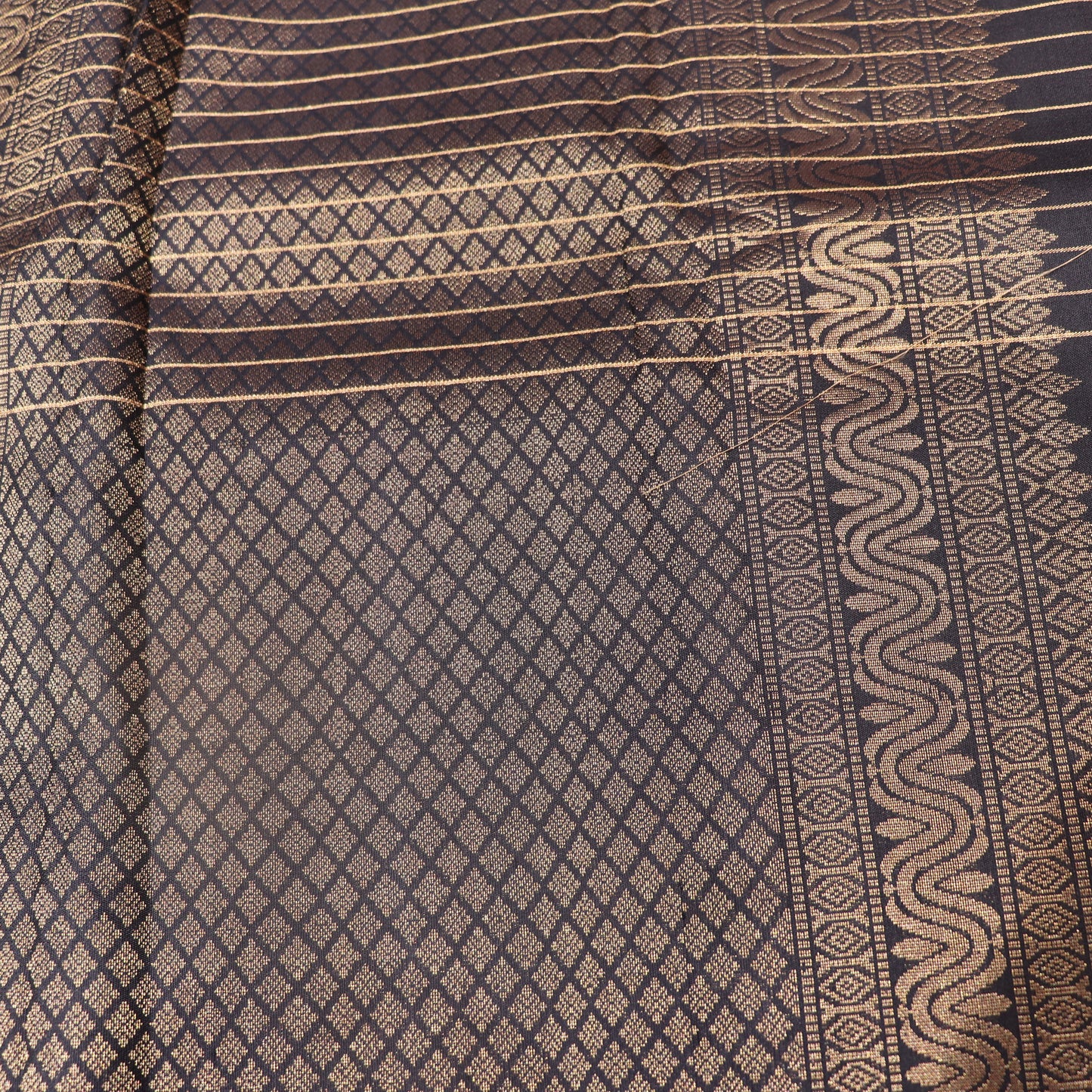 Pure Silk Peach  With Black Colour - Vaishali Silks