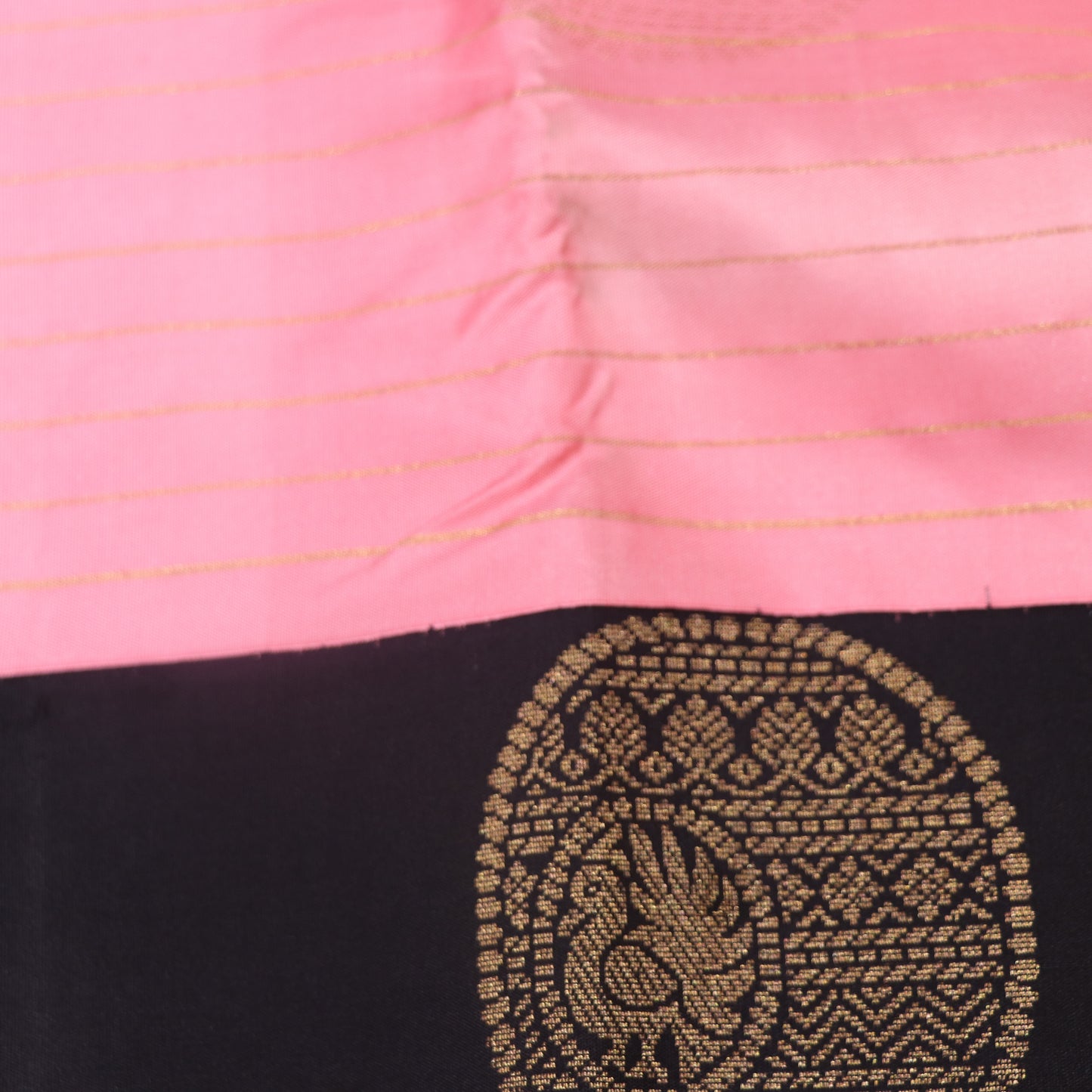 Pure Silk Peach  With Black Colour - Vaishali Silks