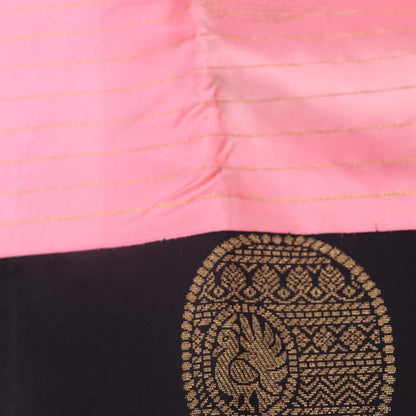 Pure Silk Peach  With Black Colour - Vaishali Silks