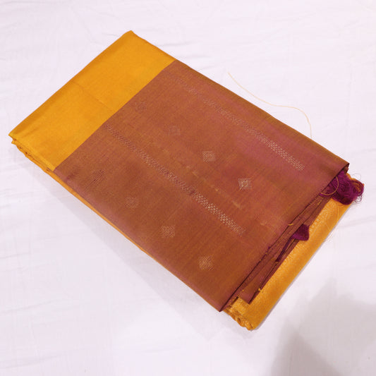 Pure Silk  Saree  Mustard With brown Colour - Vaishali Silks