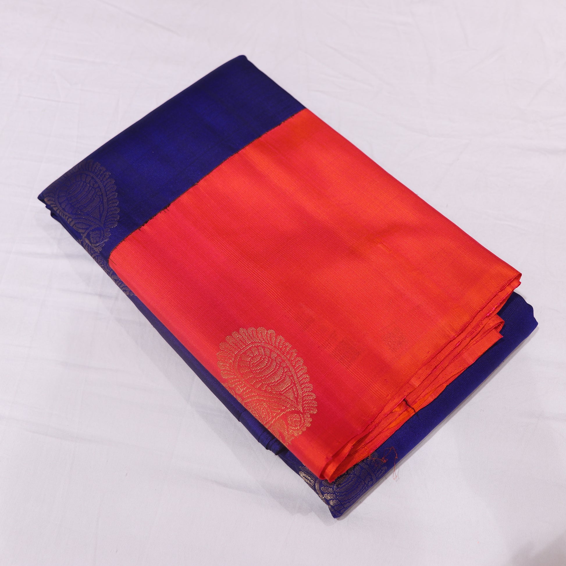 Pure Silk  Saree  Blue With Peach - Vaishali Silks