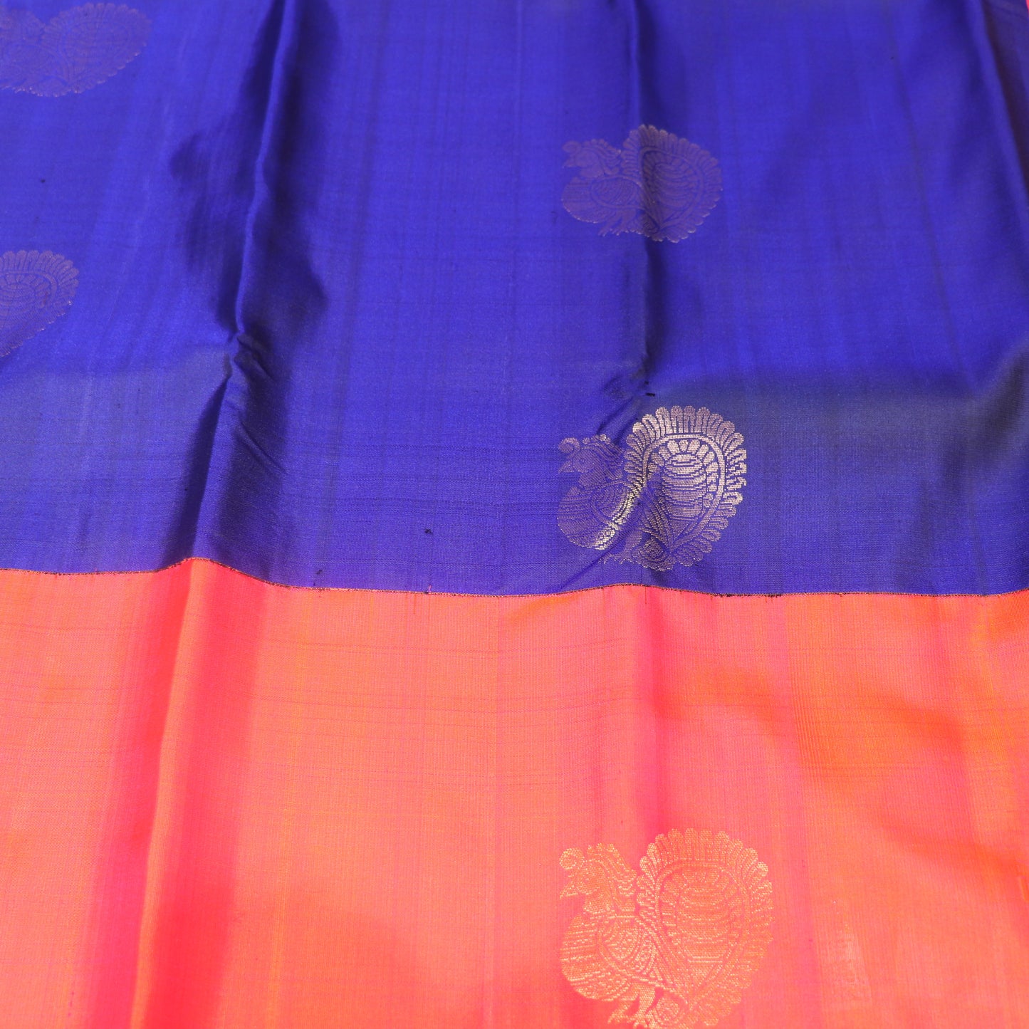 Pure Silk  Saree  Blue With Peach - Vaishali Silks