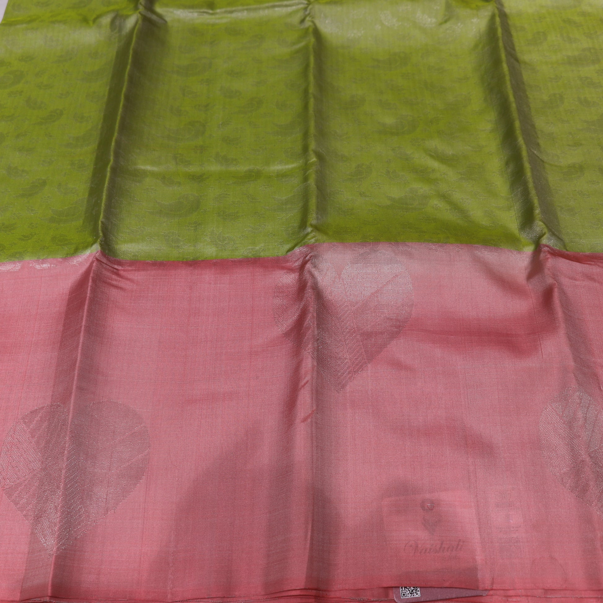 Pure Silk  Saree Green With  Peach Colour - Vaishali Silks
