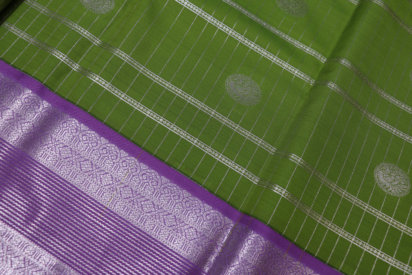 Silk saree green  Green  with violet
