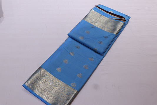 Silk  Saree  Blue  with  Brown