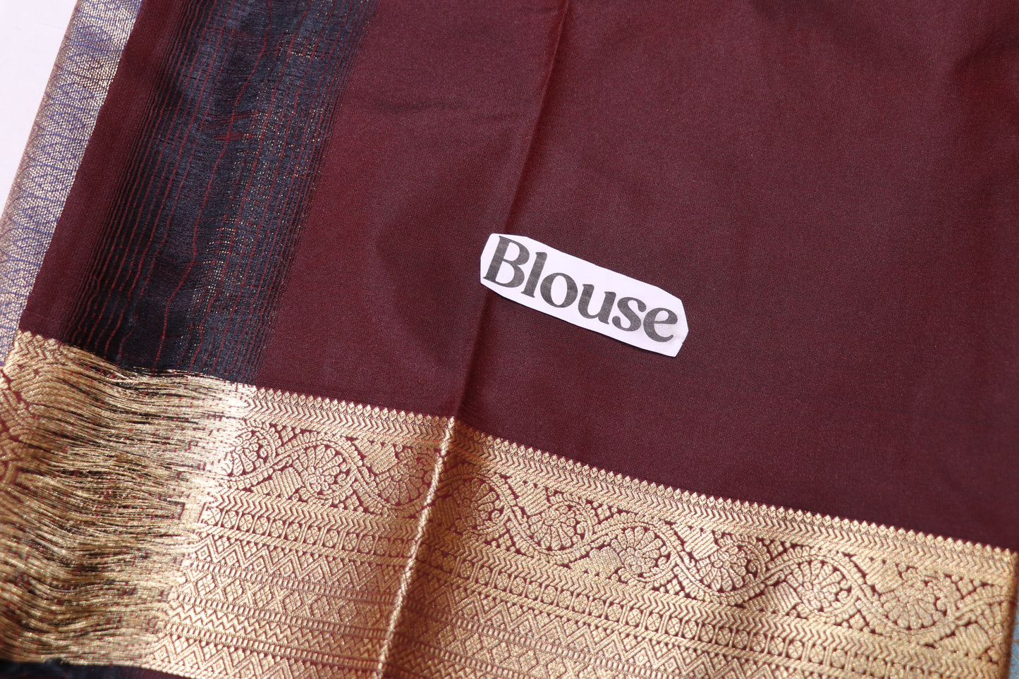 Silk  Saree  Blue  with  Brown