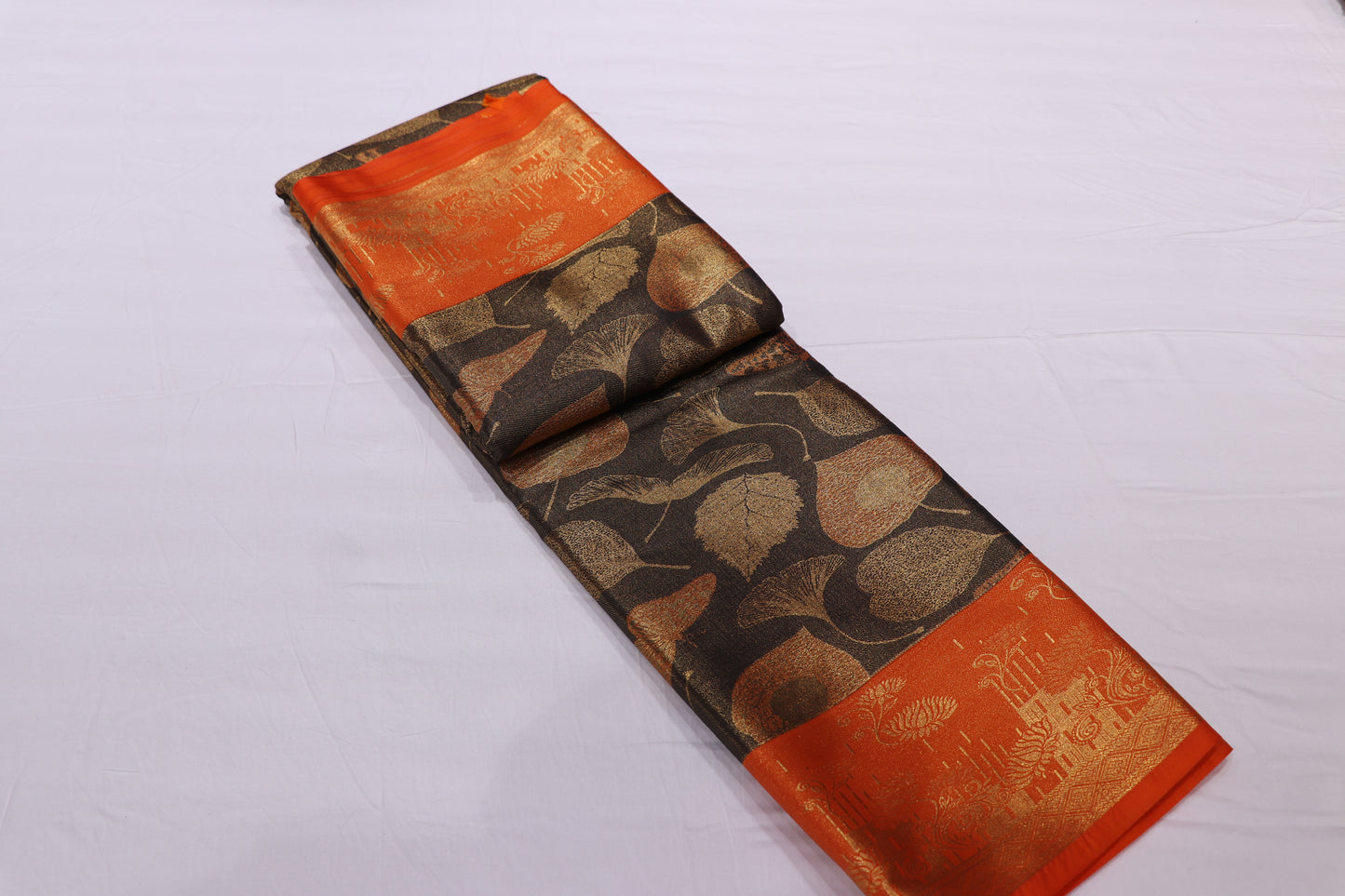 Silk saree Green with orange Colour