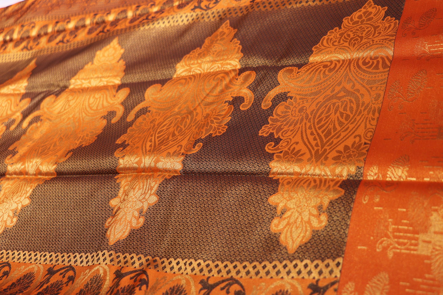 Silk saree Green with orange Colour