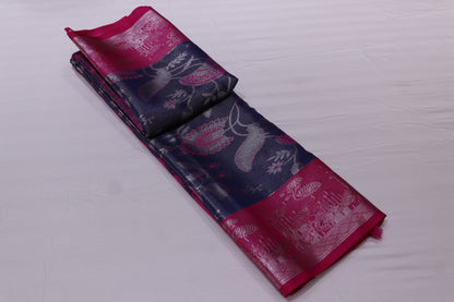 Silk  Saree Blue with Pink Colour