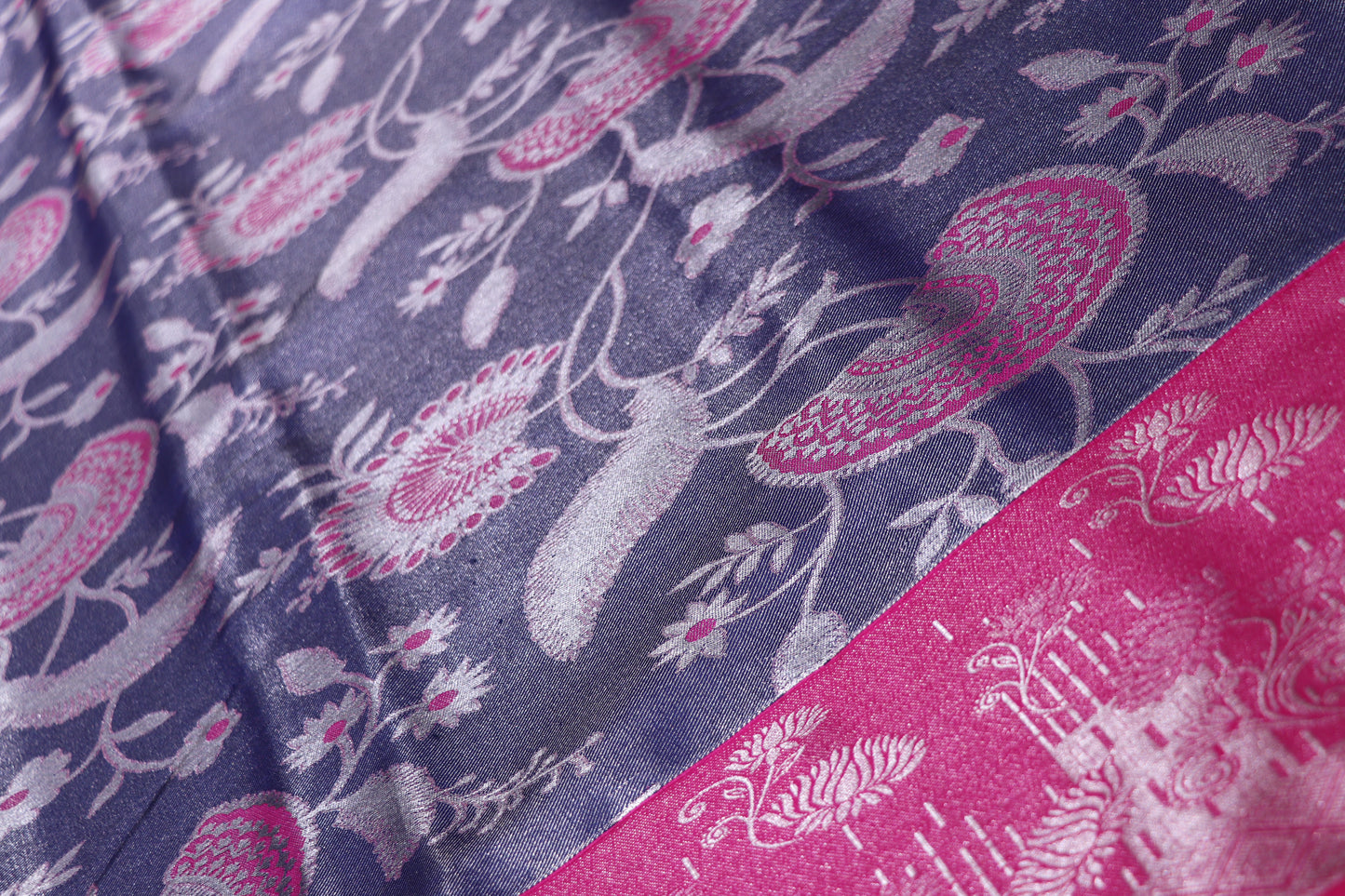 Silk  Saree Blue with Pink Colour