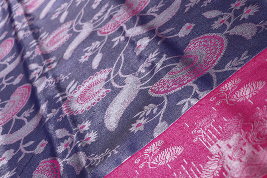 Silk  Saree Blue with Pink Colour