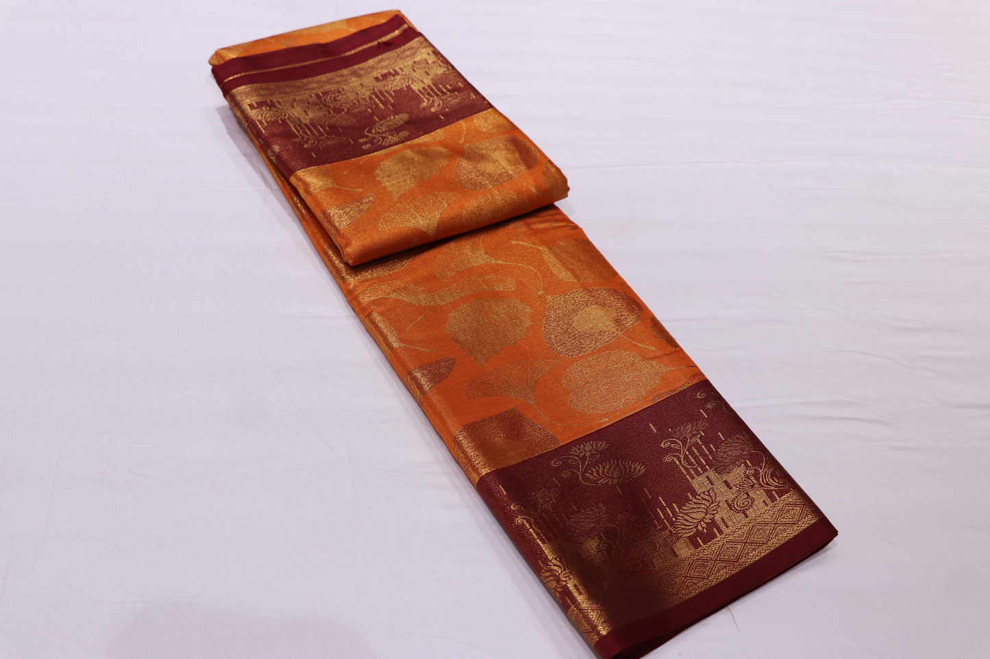 Silk Saree Orange With  Grey  Colour